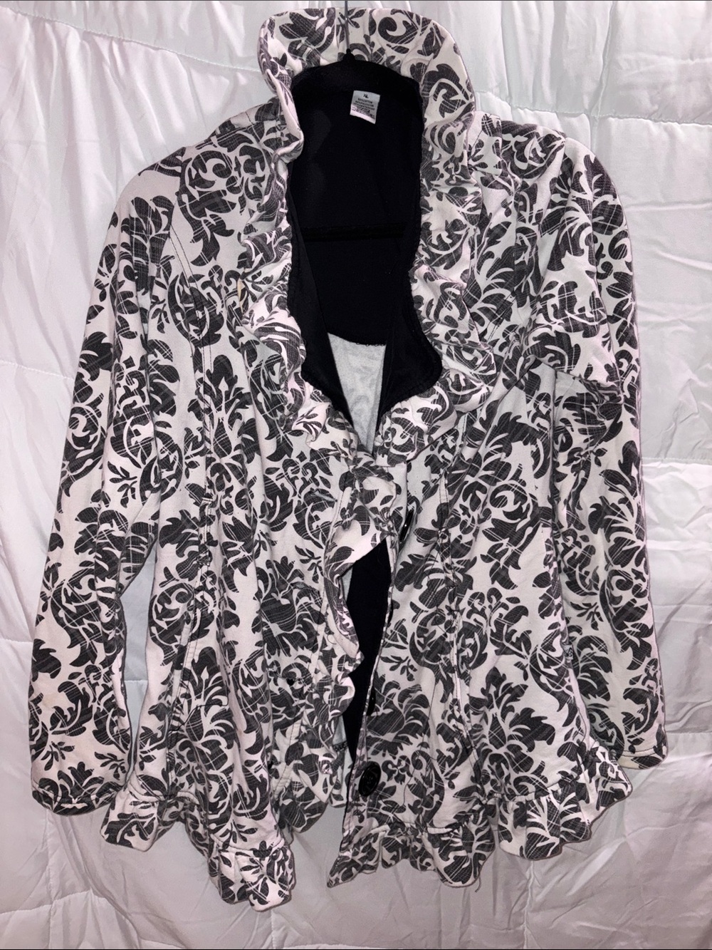 Self Esteem Black & White Ruffled Floral Open-Front Blazer